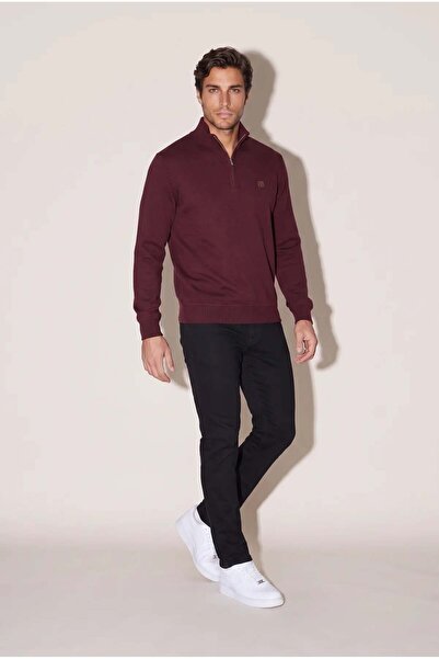 JSCO سترة رجالية 6213 ذات ياقة عالية مطرزة من نوع Selanik Sweat Cherry