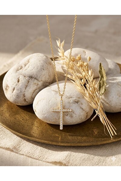 Peach Jewelry Σταυρός από ασήμι 925 επιχρυσωμένο 18Κ με υπέροχα ζιργκόν
