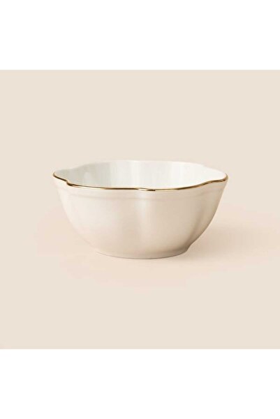 İpek Dalgalı Kase - Kırık Beyaz / Gold - 10 cm