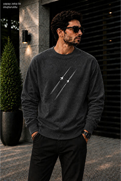 caddekombin Men's Airplane Trace Stripe Minimal Graphic Printed Cycling Round...