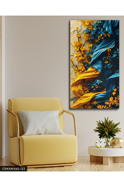 Evinemoda Sarı Mavi Soyut Desenler Tek Parça Kanvas - Canvas Tablo
