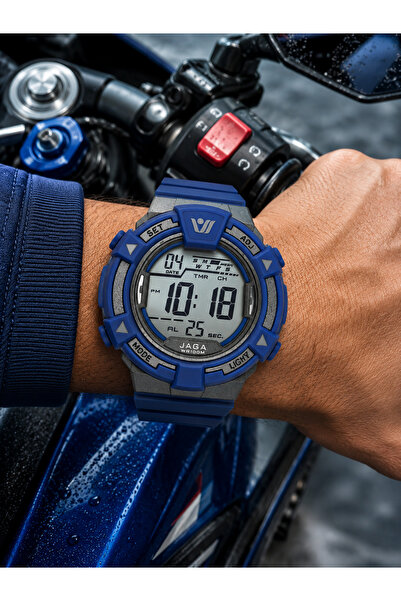 Jaga Digital Sports Men's Wristwatch, Blue Silicone Band, Pool and Sea Use, A...