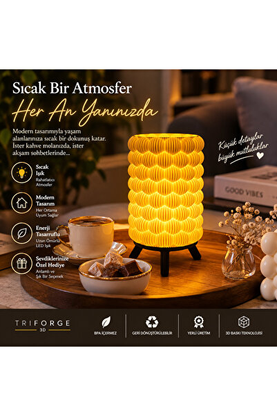 Triforge3D Minik Lambader | Pilli LED Mumlu | Kahve Sunumluk ve Masaüstü Deko...