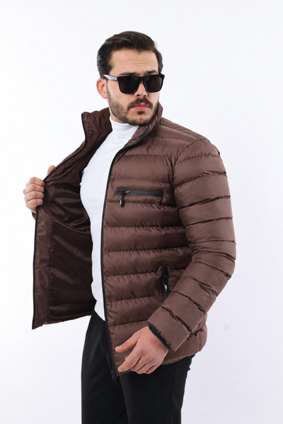 comstar Men's Trendy Zippered Stylish Brown Puffer Coat