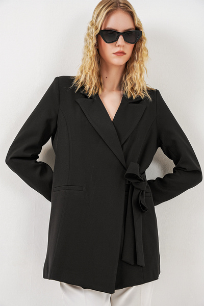 Merterium Women's Side-Tie Blazer Jacket 1590 - Black