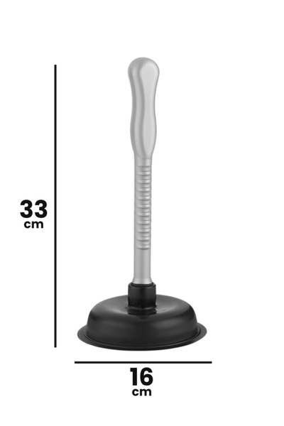 12den Battal Vantuz Pompa Siyah, Mutfak Banyo Lavabo Küvet WC Tuvalet Gider Açıcı Büyük El Pompası 16x33cm