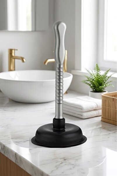 12den Battal Vantuz Pompa Siyah, Mutfak Banyo Lavabo Küvet WC Tuvalet Gider Açıcı Büyük El Pompası 16x33cm
