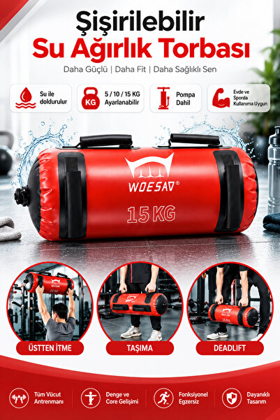 ALFAGİFT 15 KG Şişirilebilir Su Ağırlık Torbası Spor Aleti Egzersiz Aleti Fitness Antrenman Ekipmanı