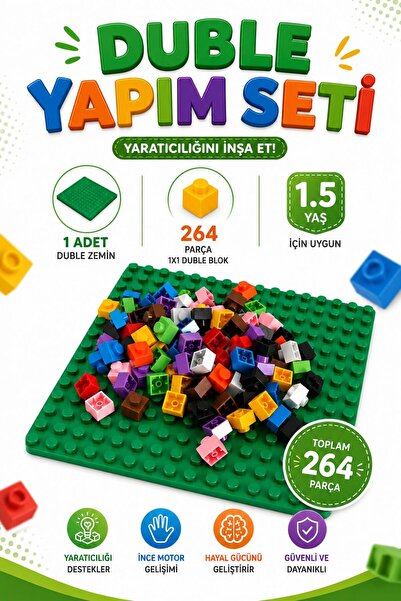 Lemut Duble Blok Yapım Seti 264 Parça 1x1 Blok 12 Renk + Duble Zemin 1,5 Yaş ...