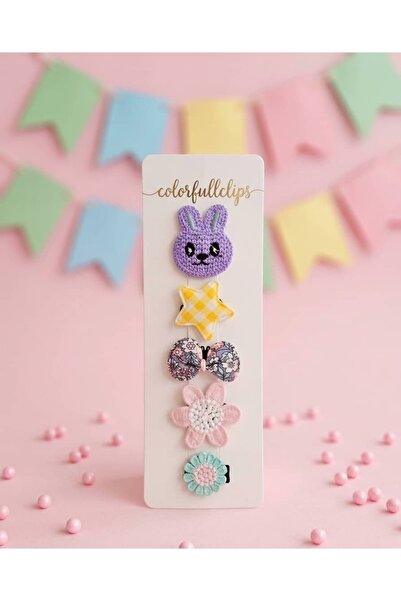 COLORFULLCLİPS Tavşan Figürlü Az Saçlı Bebek Tokası 5'li Set