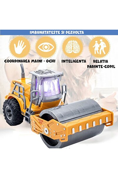 Pitikot Vehicul de construcții, compactor de jucărie cu telecomandă pentru copii, cu funcții complete, controlat prin radio, cu lumini și sunete