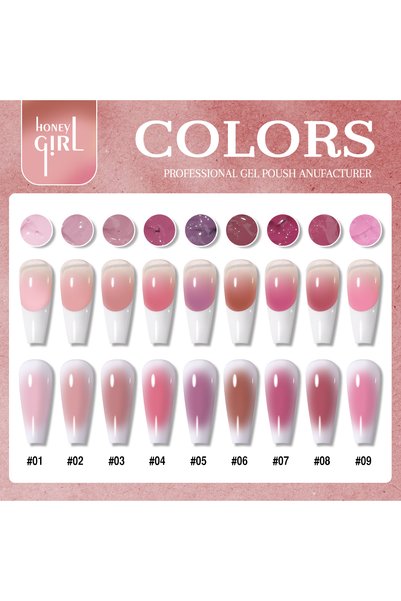 HONEY GIRL OEM 9-Color French Style Vegan Eco-Friendly Professional Nail Polish UV 9-Grid Pat Pat Gel Palette