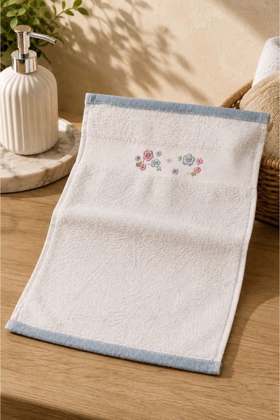 EastWest Trading Cotton colorful flower embroidered blue-white hand towel 31.5x46.5 cm