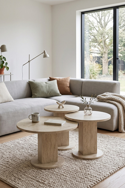Skandi homeworks RUND 3’lü Orta Sehpa – Modern Yuvarlak 3’lü Salon Sehpası Takımı