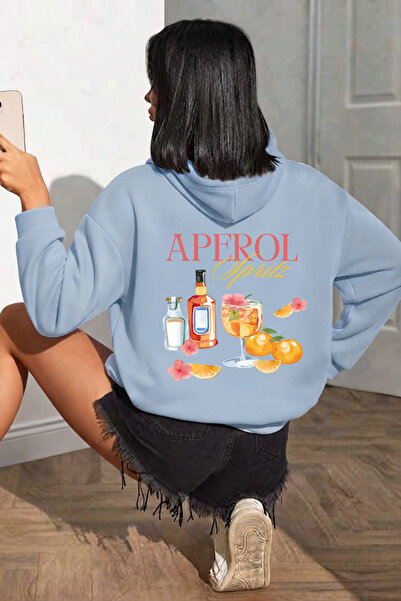 trendypassion سويت شيرت بقلنسوة كبير الحجم مطبوع عليه Aperol للجنسين