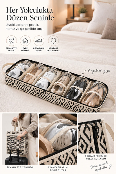 Homeconceptus 6 Bölmeli Ayakkabı Düzenleyici Çanta Seyahat Ayakkabı Organizer...