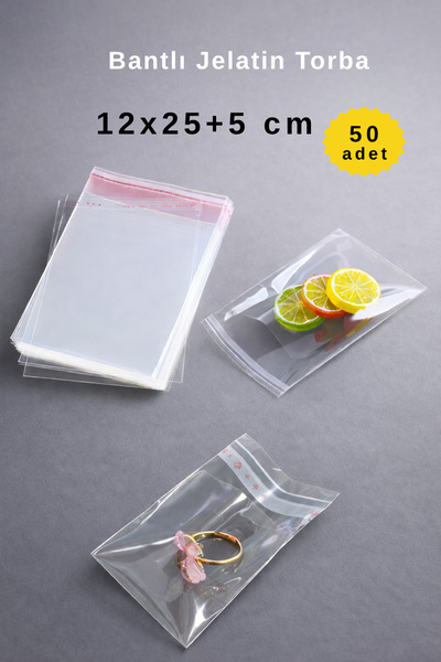 COLORPAK حقيبة جيلاتينية شفافة مقاس 12 × 25 + 5 سم مع شريط لاصق - 50 قطعة - ح...