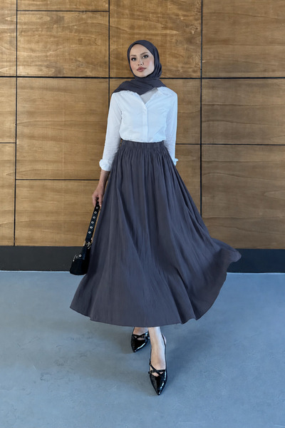Miss Allos Women's Elastic Waist Crinkled Modal Fabric Long Skirt