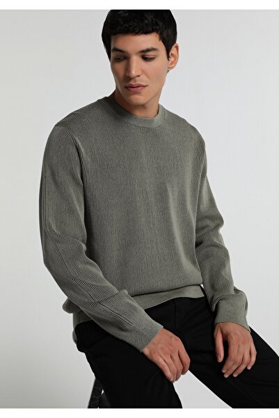 Colin's Pulover verde pentru bărbați, cu gât rotund, jacquard