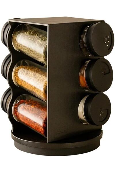 Genérico Rotating Spice Rack, 6 Glass Jars with Perforated Lid, Rotating Base...