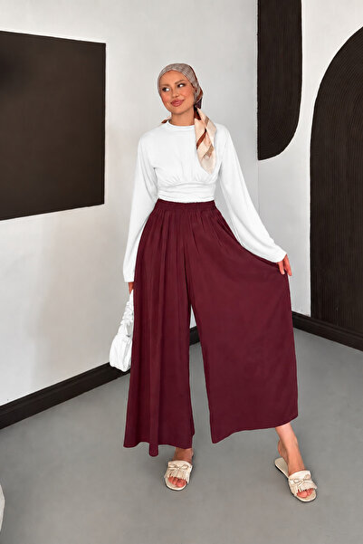Moda Neval Women's High Waist Flowy Tencel Fabric Wide Leg Pants Skirt