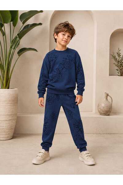 yaprak desenli pamuklu pantolon ve sweat 2li takım