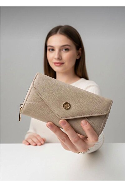 bag محفظة نسائية باللون البيج مع جيب بسحاب