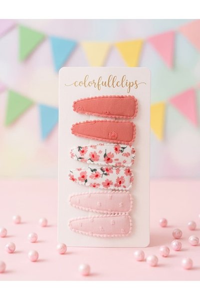 COLORFULLCLİPS Çiçek Desenli 6'lı Çıtçıt Toka Set