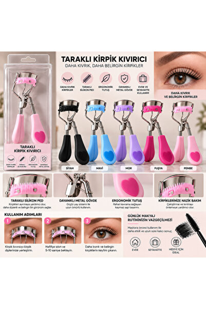 LUNARE Taraklı Kirpik Kıvırıcı – Silikon Pedli Ergonomik Saplı Profesyonel Ki...