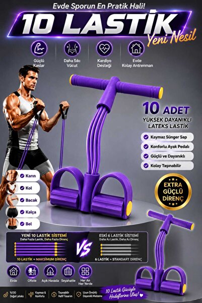 Asel Aksesuarcı 10 Lastikli Spor Aleti Body Trimmer Pilates Direnç Lastiği Ka...