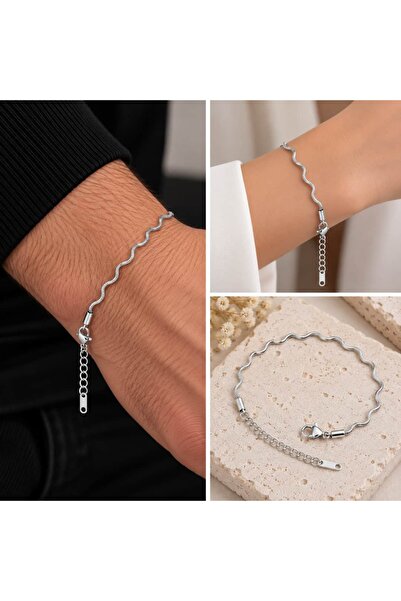 BY YASİN TOPÇU Silver Dalgalı Zincir Bileklik