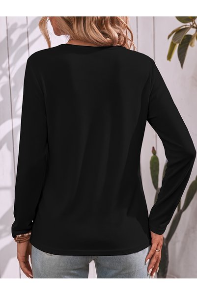 Deocept Women's Hibiscus Flower Printed Cotton V-Neck Long Sleeve T-Shirt