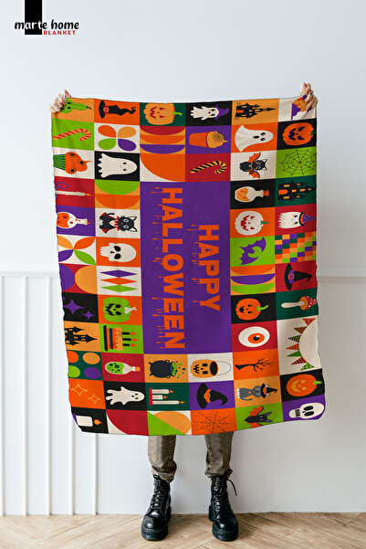 Marte Home CADILAR BAYRAMI & HALLOWEN DESENLİ 100X170 CM TEK TARAF BASKILI POLAR TV BATTANİYESİ