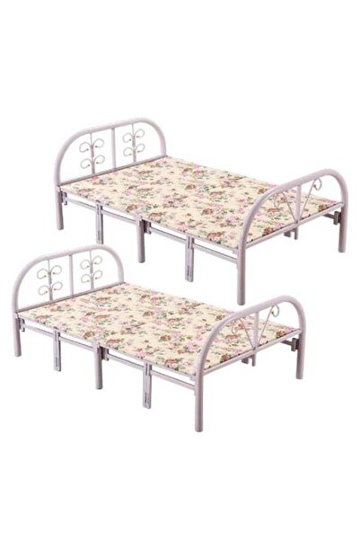 LTC سرير حديدي قابل للطي مع بطانة مرتبة، 90 × 190 × 70 سم، MS_BED_MTL_0001_WT...