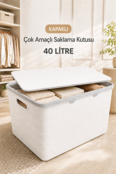 Funny Life 40 L Storage Box with Lid Multi-Purpose Plastic Organizer Organize...