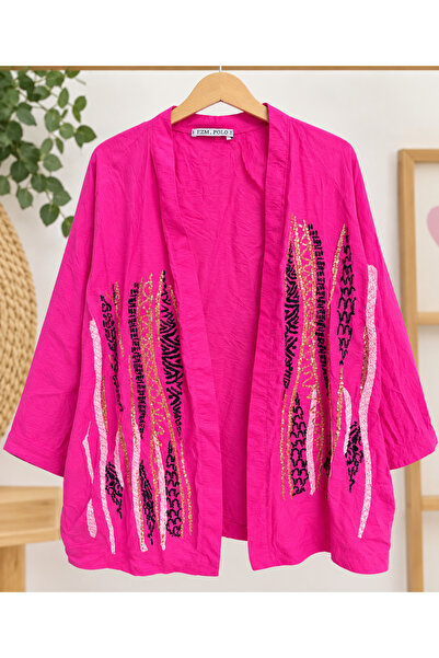 ues Women's Jacket Shirt with Fuchsia Sequin Embroidery