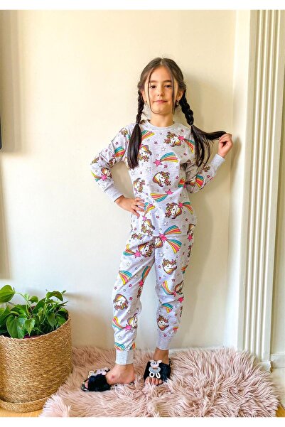 LOFİ KİDS Kız Çocuk Bisiklet Yaka Manşetli Pijama Takımı
