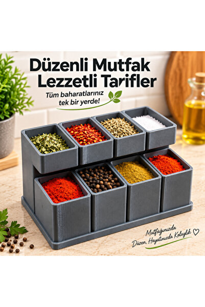 Genel Markalar 8 Bölmeli Premium Kapaklı Baharatlık Organizer – Şık ve Modüle...