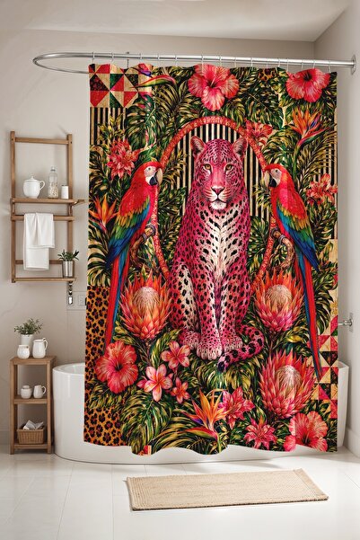 EVPANYA ستارة حمام بنمط الببغاء والنمر، ستارة دش، ستارة حوض استحمام 175x200 سم