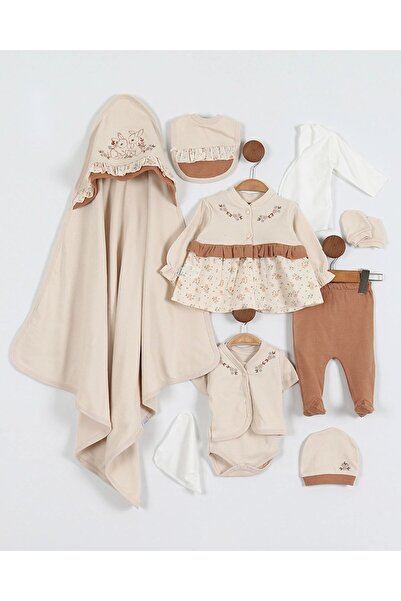 Ege Bebek Rabbit Embroidered Floral 10-Piece Baby Girl Hospital Outfit Set - ...