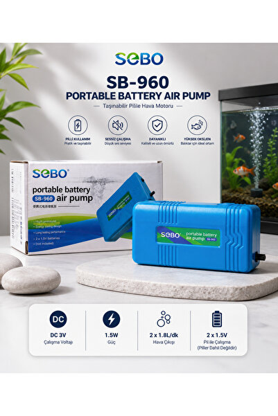 muyucraft Sobo SB-960 Pilli Akvaryum Hava Motoru 2 L/Dk Tek Çıkışlı