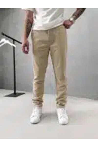 Fit Rahat Pamuklu Yumuşak Kumaş Jogger Pantolon - Krem