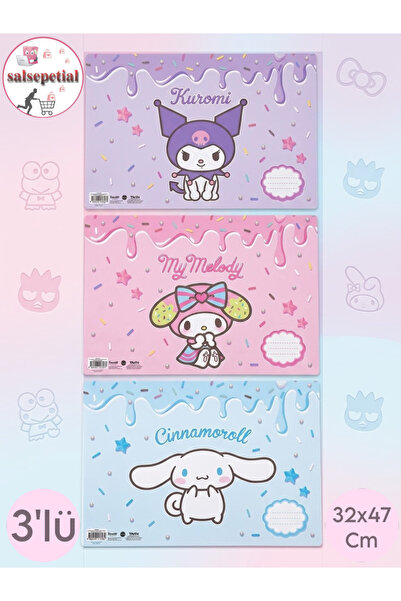 Salsepetial 3'lü Lisanslı Kuromi Beslenme Örtüsü Kuromi My Melody Cinnamoroll...
