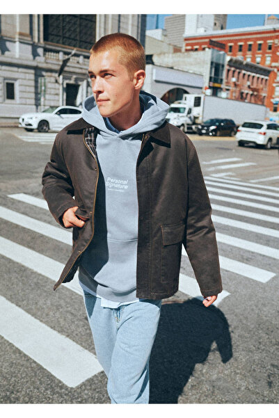 Mango Teen Kapüşonlu pamuklu yazı desenli sweatshirt