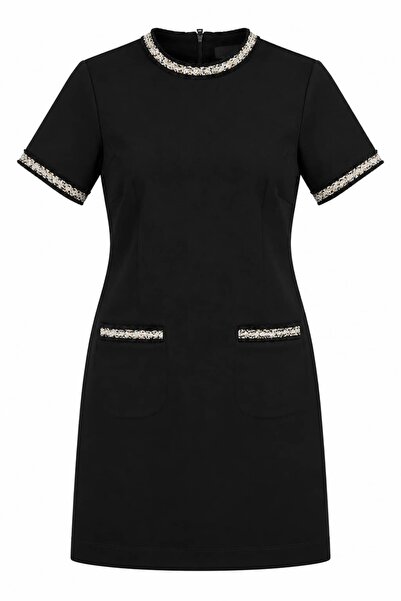bb butik basic Women's Steel Mesh Detailed Short Sleeve Mini Dress Fk3535