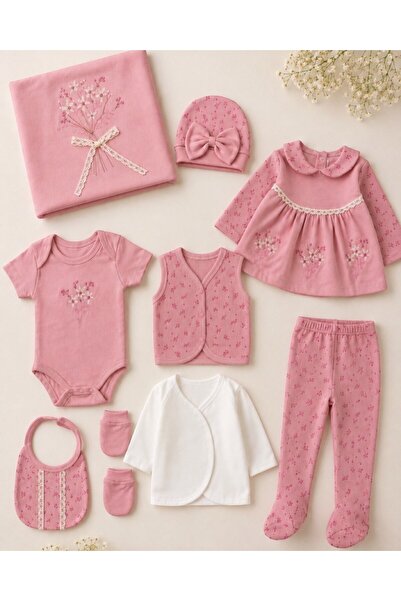 Ege Bebek Baby Girl Newborn Floral Embroidered Waffle Fabric Detailed 100% Co...