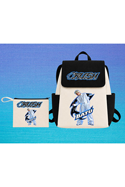 lovver Rucsac școlar din bumbac imprimat premium, model Crush College, cu buz...