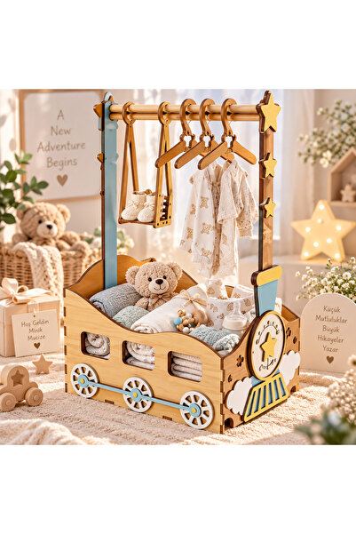 TİNY WONDERS TOY STORE Yenidoğan Bebek Hediye Kasası Ahşap Askılı Hediye Kutu...