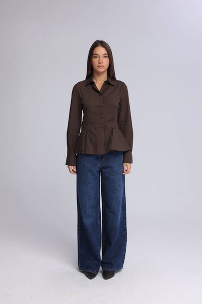 IDA Collection Women's Brown Waist Accent Corset Form Long Sleeve Shirt