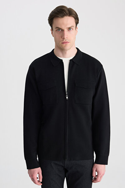 Twn Slim Fit Black Woolen Jacket